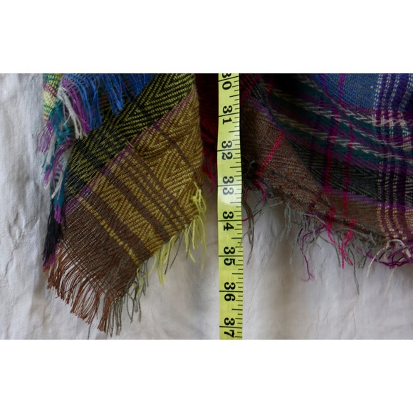 Three Bird Nest Plaid Patchwork Poncho Wrap Scarf Shawl Boho Pocket Festival - Picture 8 of 10